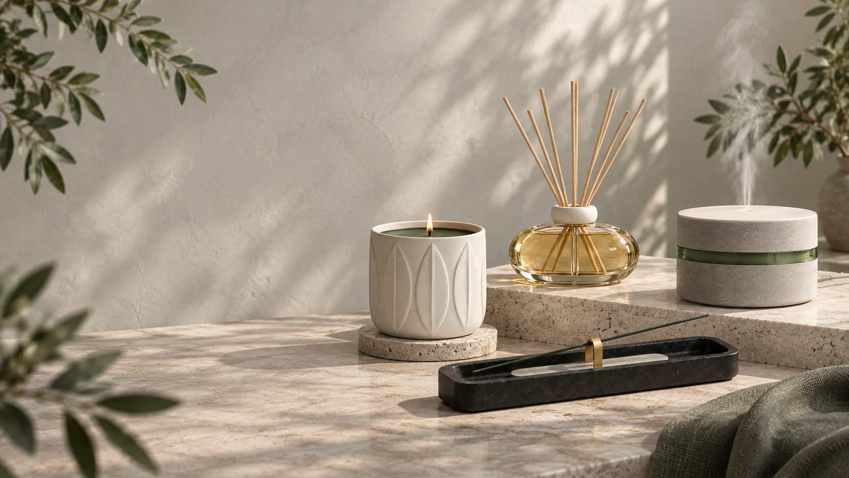 Elawren botanical fragrance objects in a quiet interior