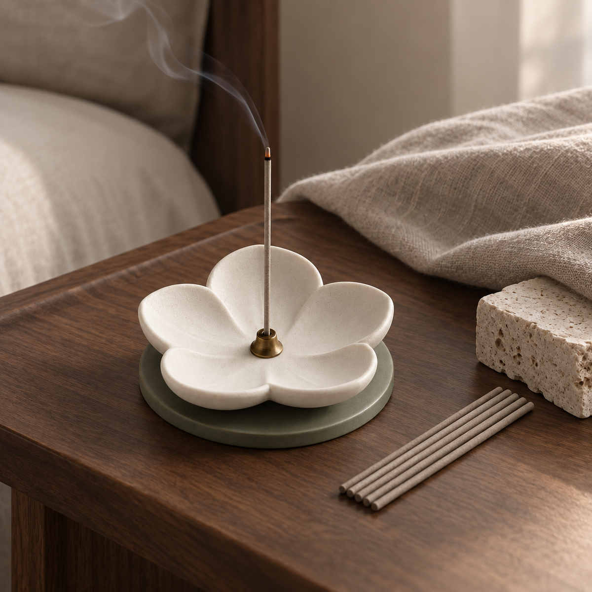 Aster Petal Burner in a quiet interior setting
