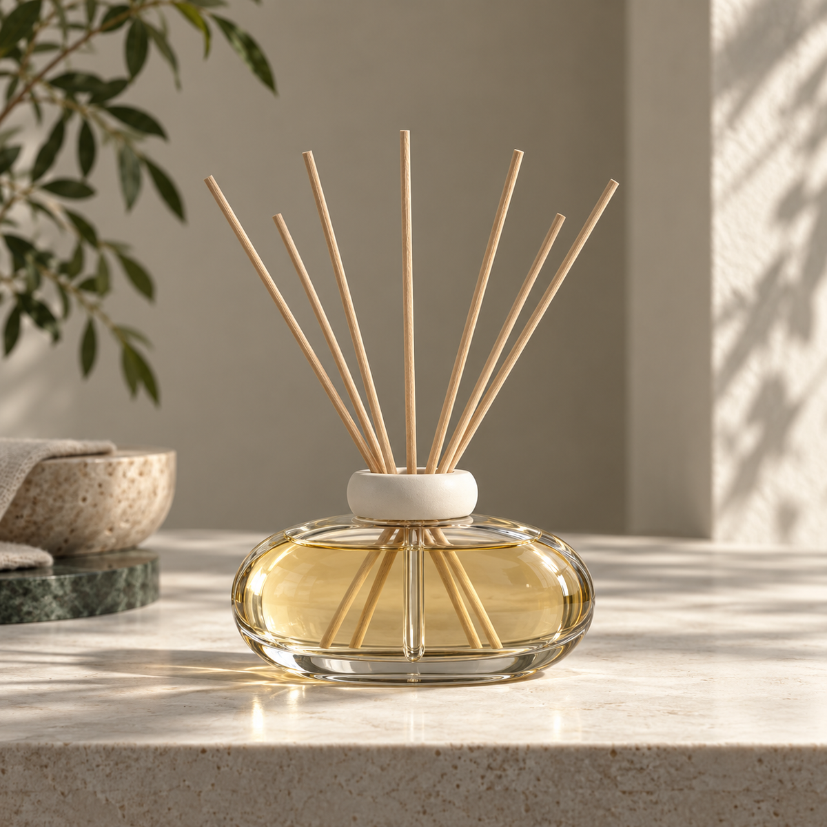 Orison Oval Reed Diffuser in a complete studio view