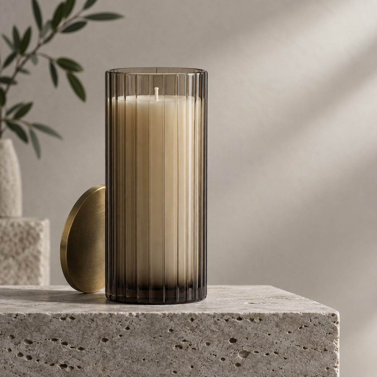Serein Ribbed Candle in a complete studio view